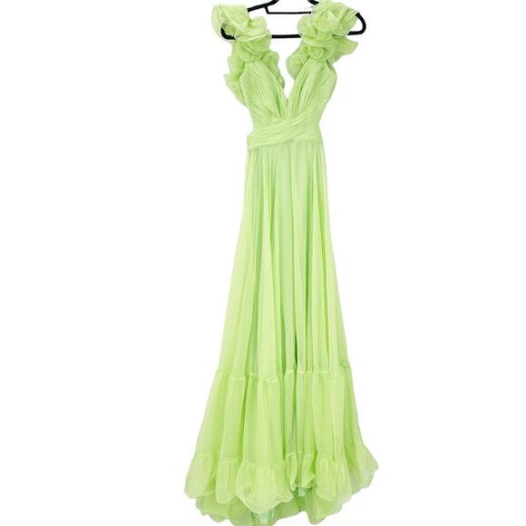 Mac Duggal Women's Green Indy A-Line Ruffled Back-Lace Chiffon Gown Size 2 NWT - Picture 14 of 14